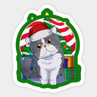 Cute Exotic Shorthair Cat Santa Claus Christmas Sticker